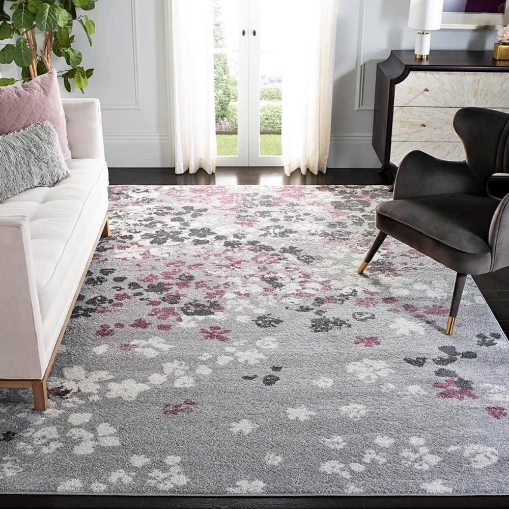 Floral Gray and Pink Area Rug